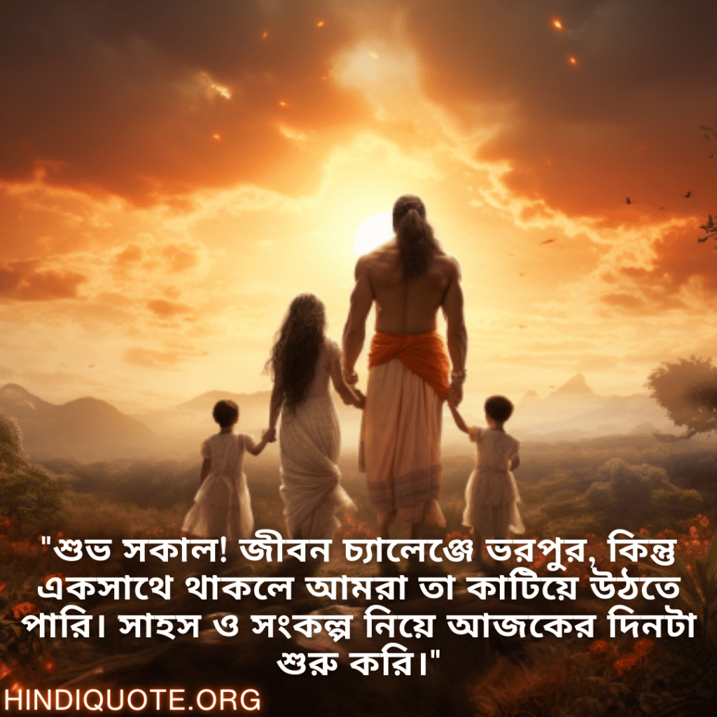 "শুভ সকাল! জীবন চ্যালেঞ্জে ভরপুর, কিন্তু একসাথে থাকলে আমরা তা কাটিয়ে উঠতে পারি। সাহস ও সংকল্প নিয়ে আজকের দিনটা শুরু করি।"