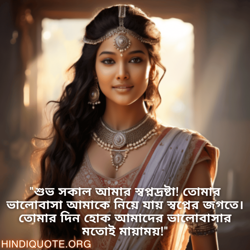 "শুভ সকাল আমার স্বপ্নদ্রষ্টা! তোমার ভালোবাসা আমাকে নিয়ে যায় স্বপ্নের জগতে। তোমার দিন হোক আমাদের ভালোবাসার মতোই মায়াময়!"