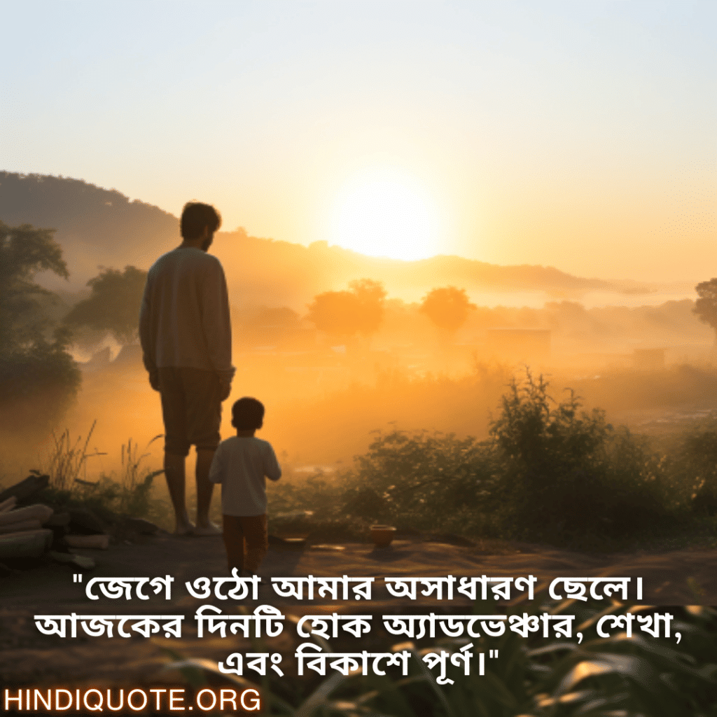"জেগে ওঠো আমার অসাধারণ ছেলে। আজকের দিনটি হোক অ্যাডভেঞ্চার, শেখা, এবং বিকাশে পূর্ণ।"