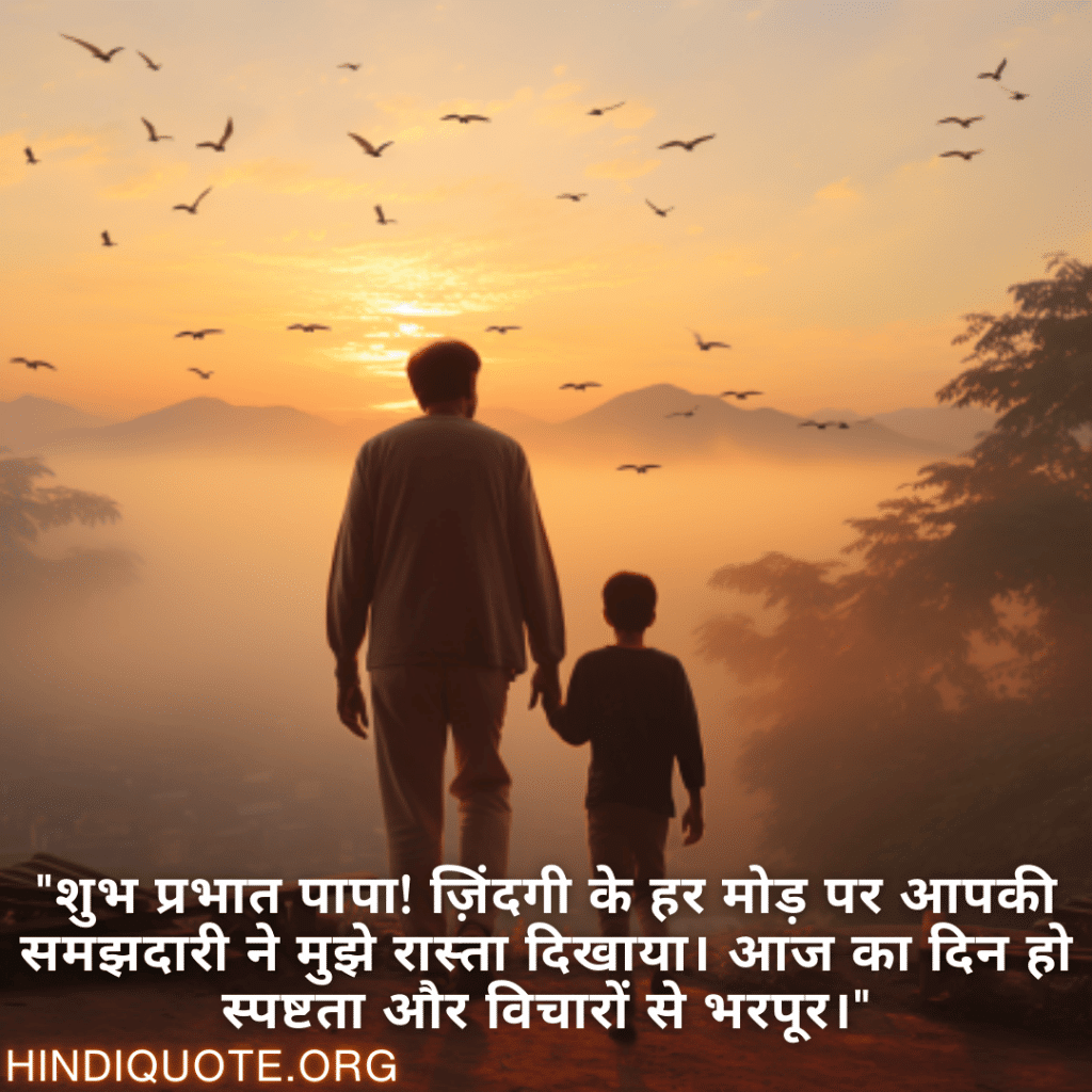 "शुभ प्रभात पापा! ज़िंदगी के हर मोड़ पर आपकी समझदारी ने मुझे रास्ता दिखाया। आज का दिन हो स्पष्टता और विचारों से भरपूर।"