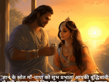 "ज्ञान के स्रोत माँ-पापा को शुभ प्रभात! आपकी बुद्धिमानी से भरी सलाह हमारे लिए एक मार्गदर्शक तारा है। स्पष्टता और समझ से भरे दिन की कामना करता हूँ!"
