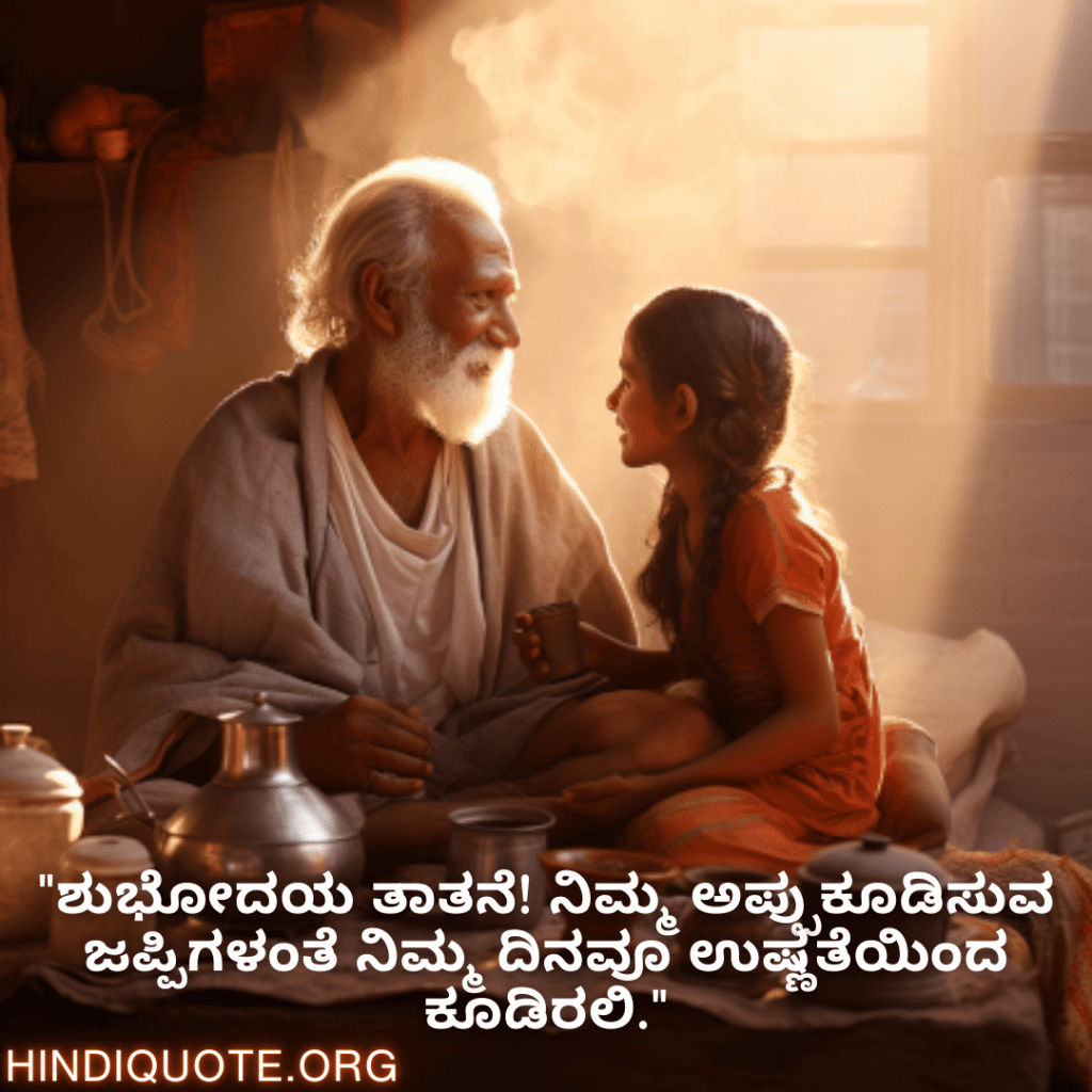 "ಶುಭೋದಯ ತಾತನೆ! ನಿಮ್ಮ ಅಪ್ಪುಕೂಡಿಸುವ ಜಪ್ಪಿಗಳಂತೆ ನಿಮ್ಮ ದಿನವೂ ಉಷ್ಣತೆಯಿಂದ ಕೂಡಿರಲಿ."