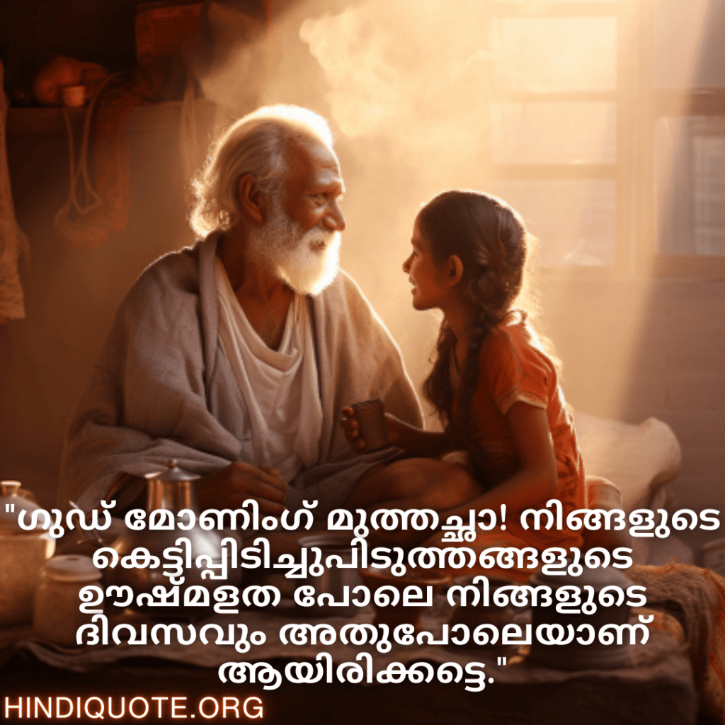 "ഗുഡ് മോണിംഗ് മുത്തച്ഛാ! നിങ്ങളുടെ കെട്ടിപ്പിടിച്ചുപിടുത്തങ്ങളുടെ ഊഷ്മളത പോലെ നിങ്ങളുടെ ദിവസവും അതുപോലെയാണ് ആയിരിക്കട്ടെ."