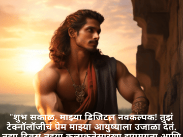 "शुभ सकाळ, माझ्या डिजिटल नवकल्पक! तुझं टेक्नॉलॉजीचं प्रेम माझ्या आयुष्याला उजाळा देतं. तुझा दिवस तुझ्या कल्पकतेसारखा झगमगता आणि रोमांचकारी जावो!"