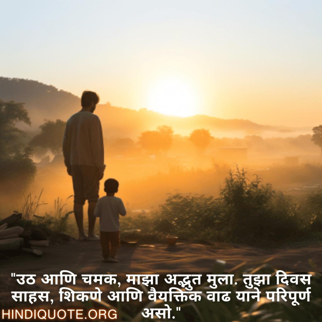 "उठ आणि चमक, माझा अद्भुत मुला. तुझा दिवस साहस, शिकणे आणि वैयक्तिक वाढ याने परिपूर्ण असो."