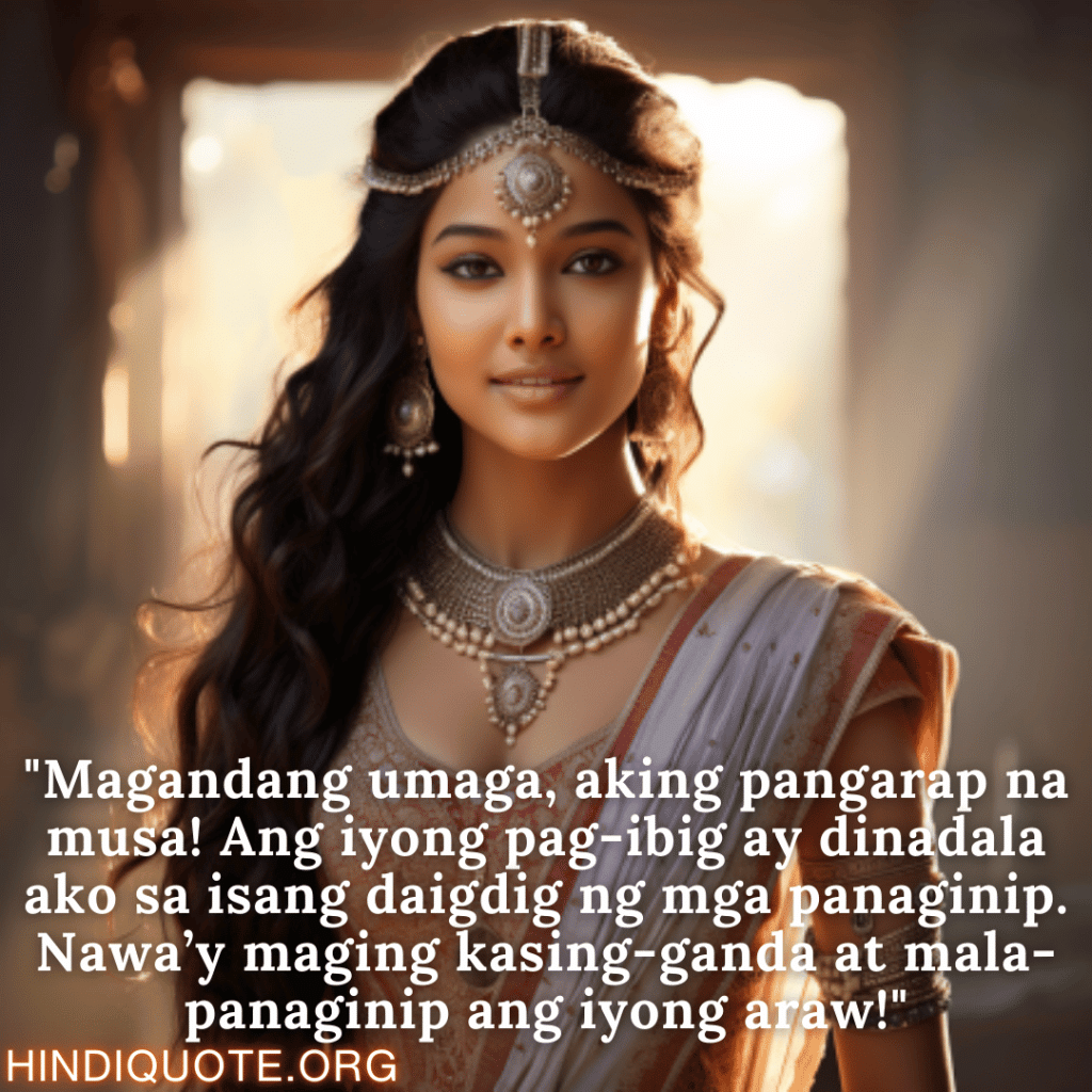 "Magandang umaga, aking pangarap na musa! Ang iyong pag-ibig ay dinadala ako sa isang daigdig ng mga panaginip. Nawa’y maging kasing-ganda at mala-panaginip ang iyong araw!"