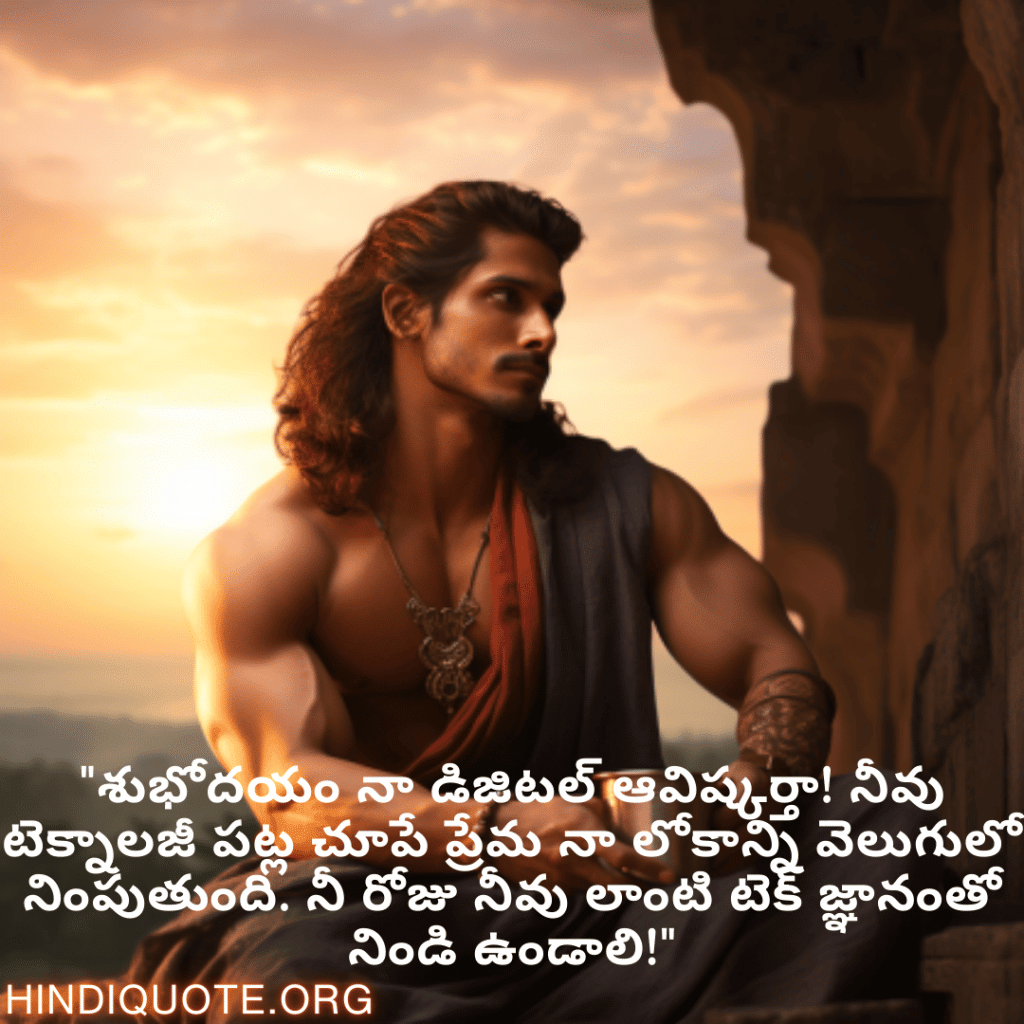 "శుభోదయం నా డిజిటల్ ఆవిష్కర్తా! నీవు టెక్నాలజీ పట్ల చూపే ప్రేమ నా లోకాన్ని వెలుగులో నింపుతుంది. నీ రోజు నీవు లాంటి టెక్ జ్ఞానంతో నిండి ఉండాలి!"