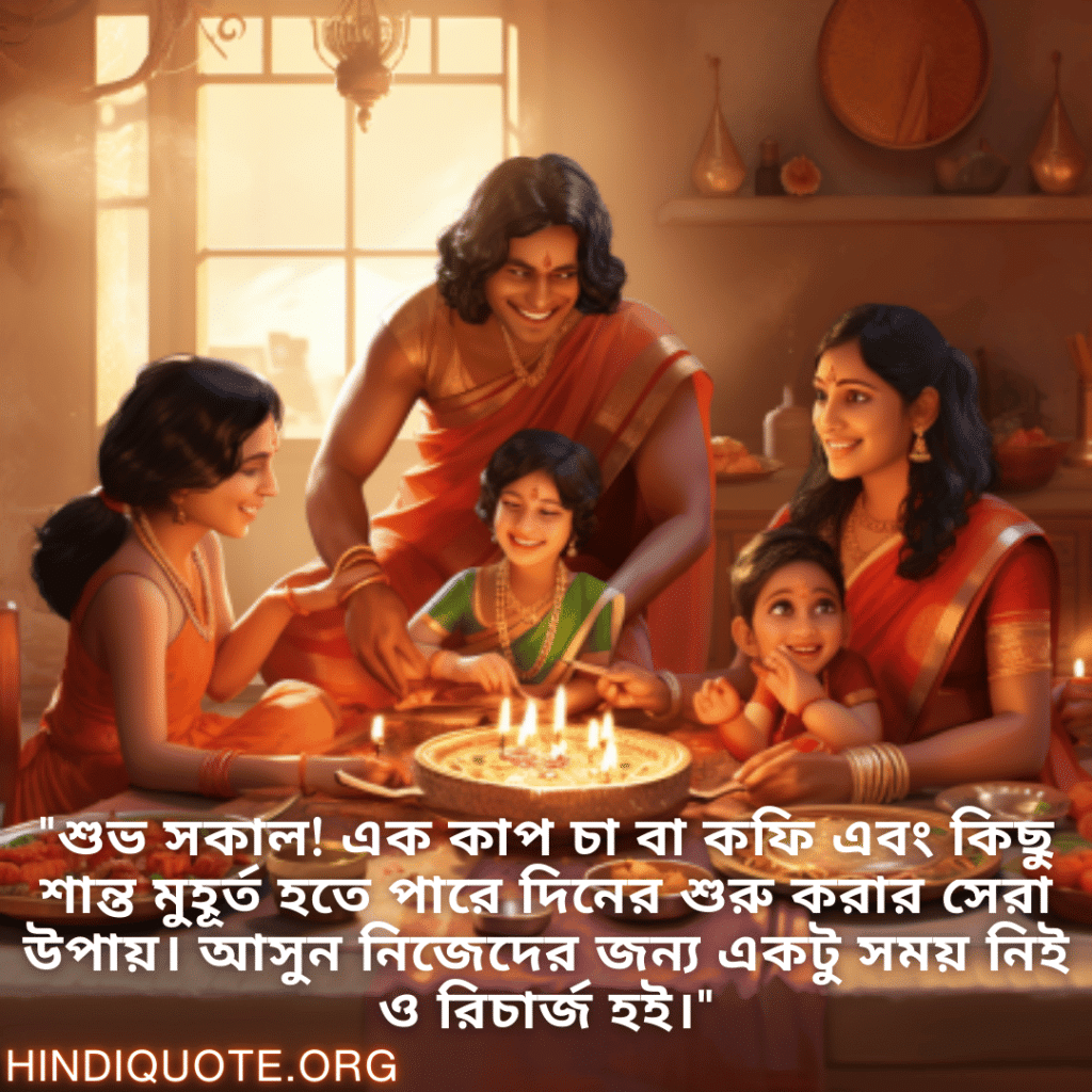 "শুভ সকাল! এক কাপ চা বা কফি এবং কিছু শান্ত মুহূর্ত হতে পারে দিনের শুরু করার সেরা উপায়। আসুন নিজেদের জন্য একটু সময় নিই ও রিচার্জ হই।"