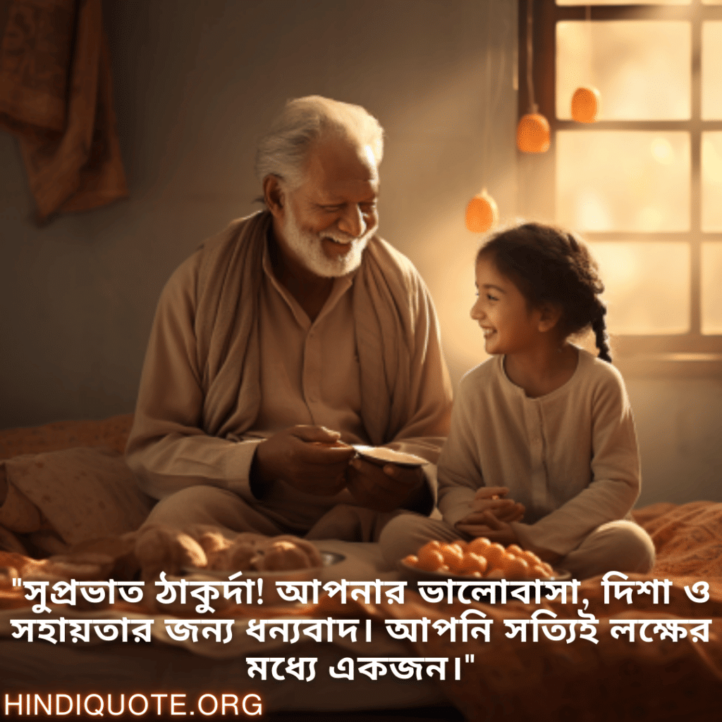 "সুপ্রভাত ঠাকুর্দা! আপনার ভালোবাসা, দিশা ও সহায়তার জন্য ধন্যবাদ। আপনি সত্যিই লক্ষের মধ্যে একজন।"