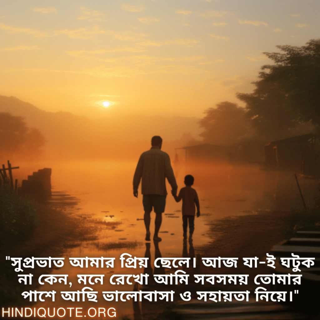 "সুপ্রভাত আমার প্রিয় ছেলে। আজ যা-ই ঘটুক না কেন, মনে রেখো আমি সবসময় তোমার পাশে আছি ভালোবাসা ও সহায়তা নিয়ে।"