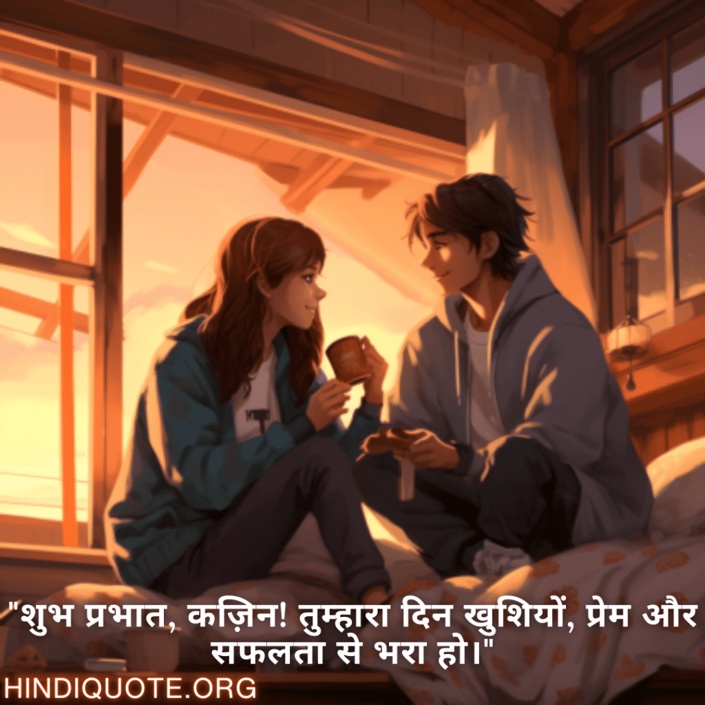 "शुभ प्रभात, कज़िन! तुम्हारा दिन खुशियों, प्रेम और सफलता से भरा हो।"