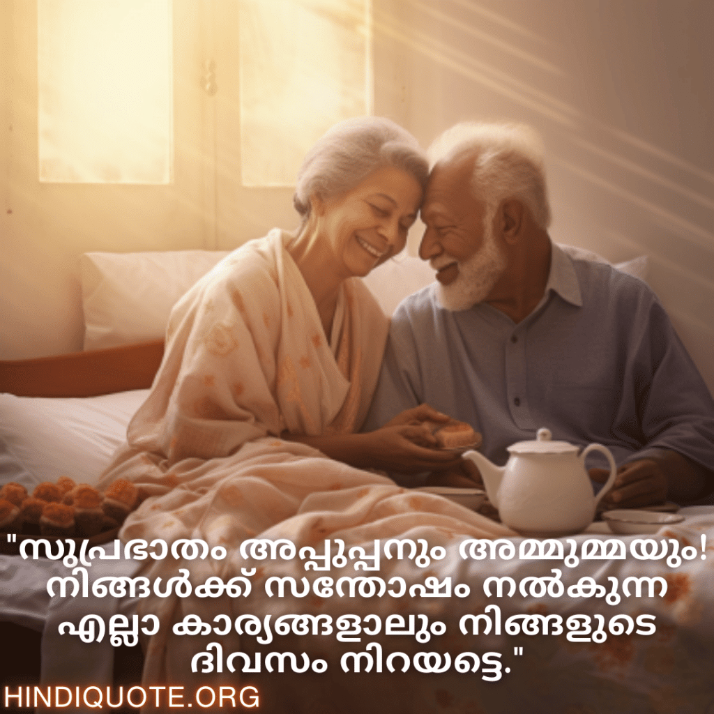 "സുപ്രഭാതം അപ്പുപ്പനും അമ്മുമ്മയും! നിങ്ങൾക്ക് സന്തോഷം നൽകുന്ന എല്ലാ കാര്യങ്ങളാലും നിങ്ങളുടെ ദിവസം നിറയട്ടെ."