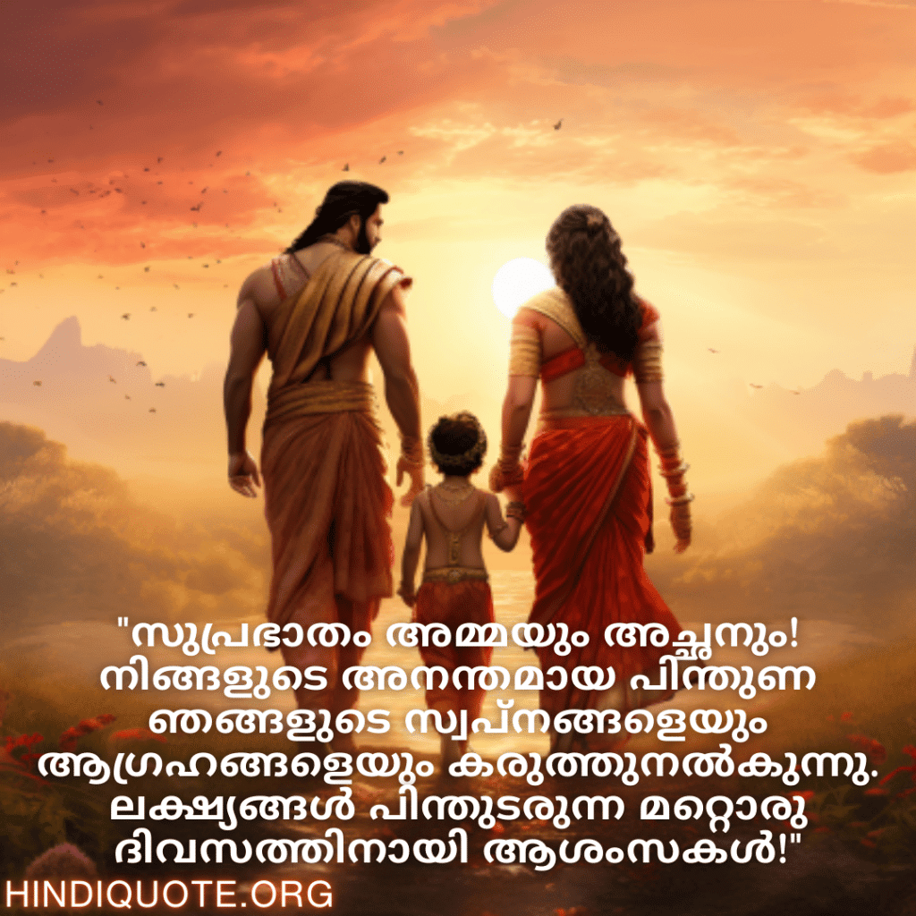 "സുപ്രഭാതം അമ്മയും അച്ഛനും! നിങ്ങളുടെ അനന്തമായ പിന്തുണ ഞങ്ങളുടെ സ്വപ്നങ്ങളെയും ആഗ്രഹങ്ങളെയും കരുത്തുനൽകുന്നു. ലക്ഷ്യങ്ങൾ പിന്തുടരുന്ന മറ്റൊരു ദിവസത്തിനായി ആശംസകൾ!"