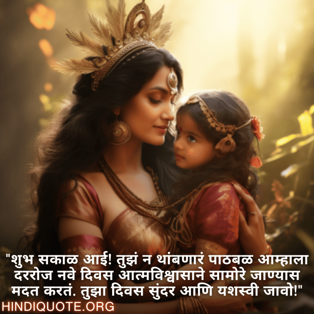 "शुभ सकाळ आई! तुझं न थांबणारं पाठबळ आम्हाला दररोज नवे दिवस आत्मविश्वासाने सामोरे जाण्यास मदत करतं. तुझा दिवस सुंदर आणि यशस्वी जावो!"