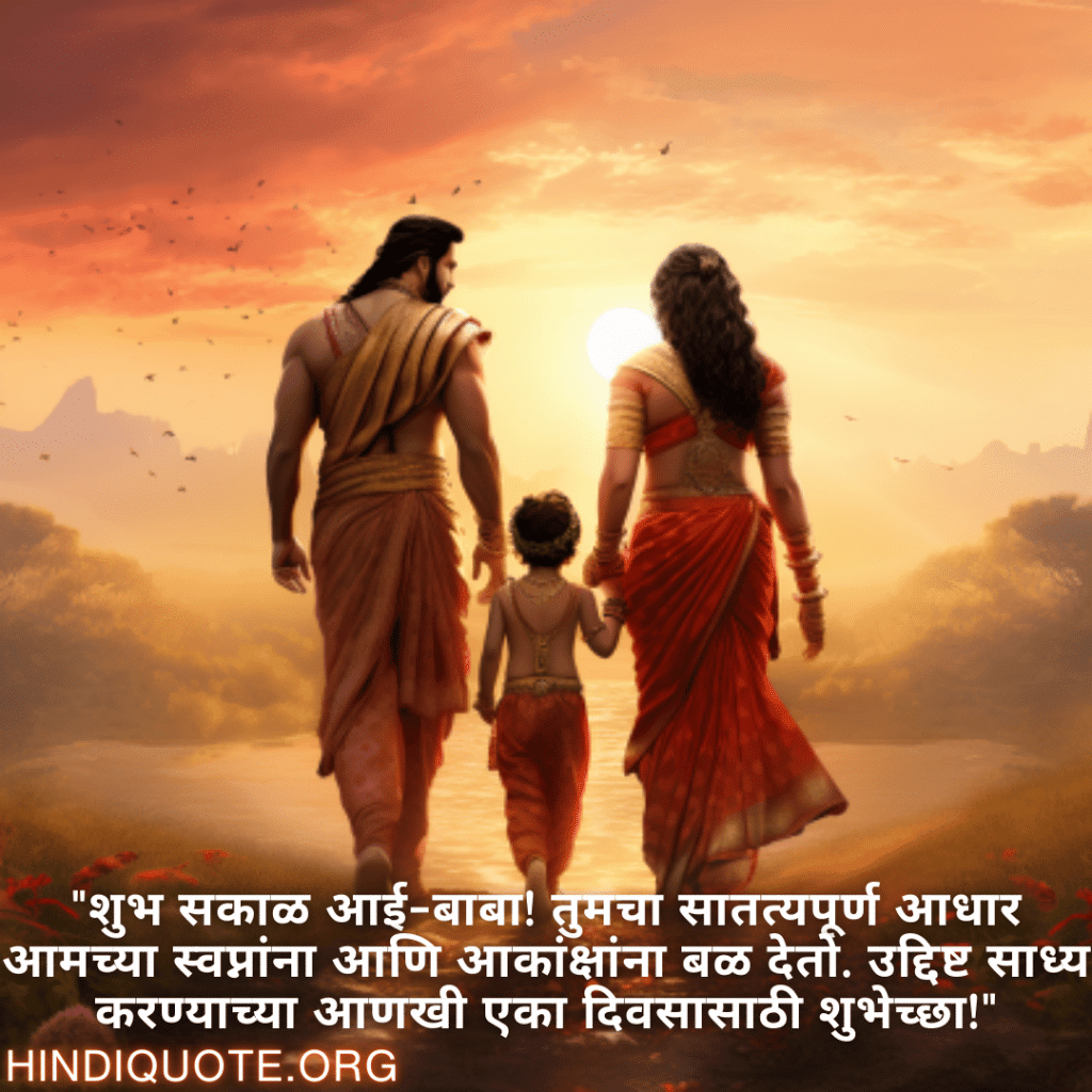 "शुभ सकाळ आई-बाबा! तुमचा सातत्यपूर्ण आधार आमच्या स्वप्नांना आणि आकांक्षांना बळ देतो. उद्दिष्ट साध्य करण्याच्या आणखी एका दिवसासाठी शुभेच्छा!"