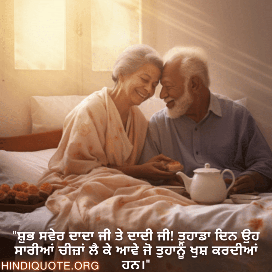 "ਸ਼ੁਭ ਸਵੇਰ ਦਾਦਾ ਜੀ ਤੇ ਦਾਦੀ ਜੀ! ਤੁਹਾਡਾ ਦਿਨ ਉਹ ਸਾਰੀਆਂ ਚੀਜ਼ਾਂ ਲੈ ਕੇ ਆਵੇ ਜੋ ਤੁਹਾਨੂੰ ਖੁਸ਼ ਕਰਦੀਆਂ ਹਨ।"