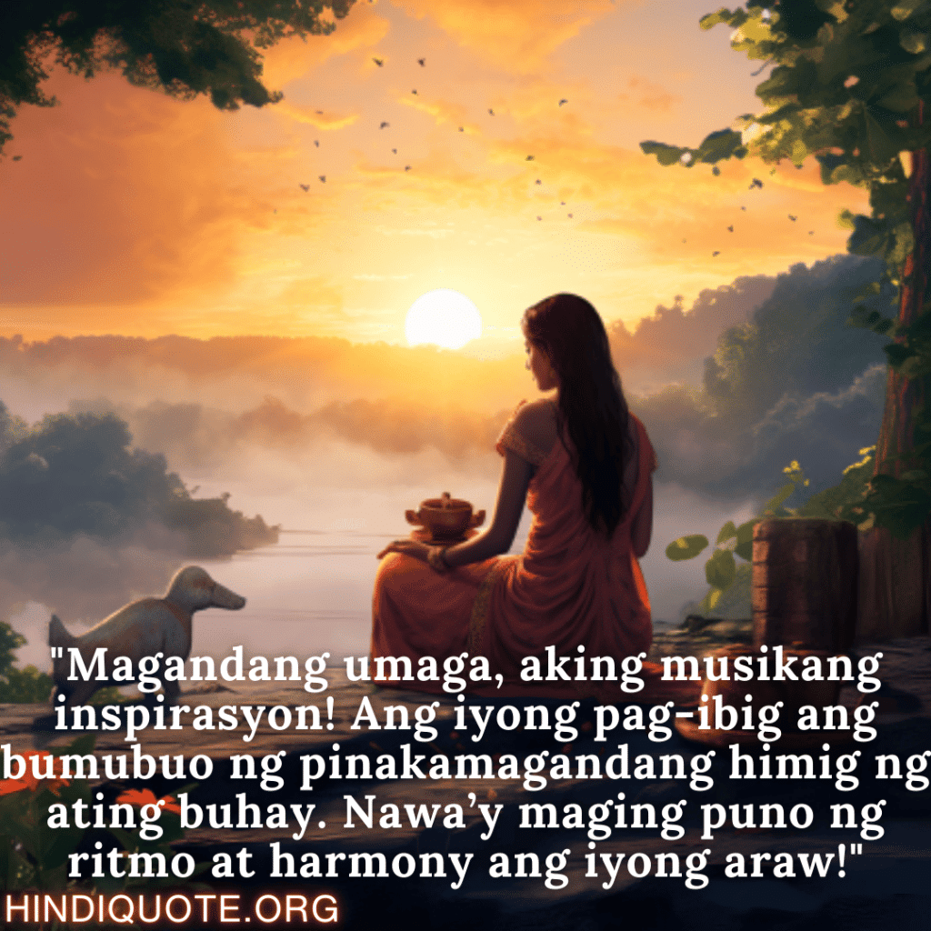"Magandang umaga, aking musikang inspirasyon! Ang iyong pag-ibig ang bumubuo ng pinakamagandang himig ng ating buhay. Nawa’y maging puno ng ritmo at harmony ang iyong araw!"