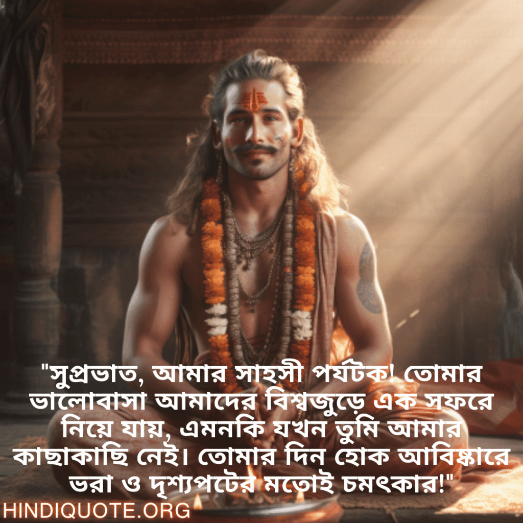"সুপ্রভাত, আমার সাহসী পর্যটক! তোমার ভালোবাসা আমাদের বিশ্বজুড়ে এক সফরে নিয়ে যায়, এমনকি যখন তুমি আমার কাছাকাছি নেই। তোমার দিন হোক আবিষ্কারে ভরা ও দৃশ্যপটের মতোই চমৎকার!"