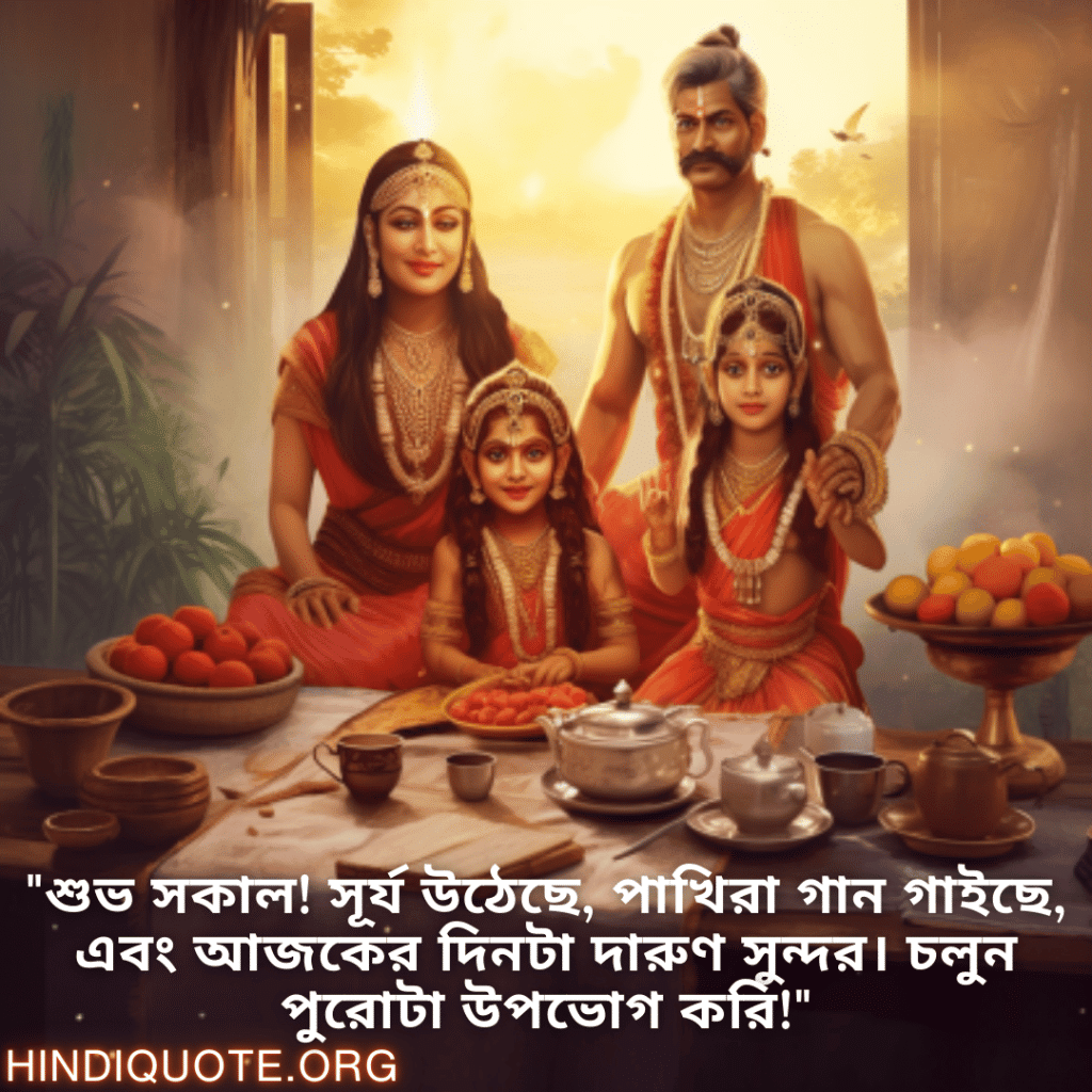 "শুভ সকাল! সূর্য উঠেছে, পাখিরা গান গাইছে, এবং আজকের দিনটা দারুণ সুন্দর। চলুন পুরোটা উপভোগ করি!"