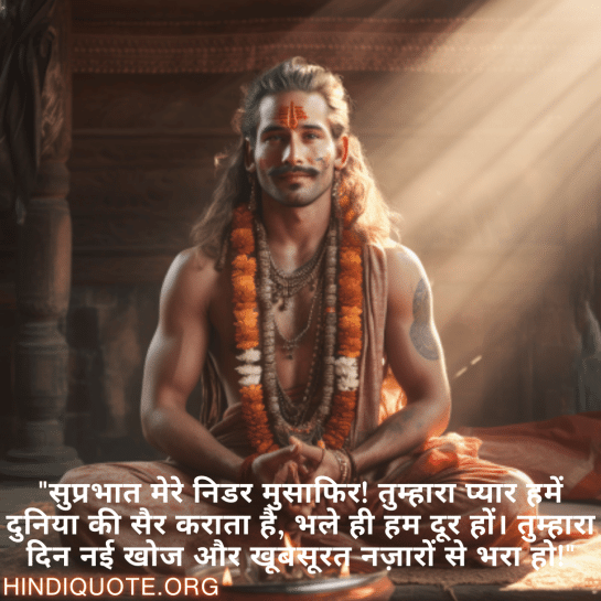 "सुप्रभात मेरे निडर मुसाफिर! तुम्हारा प्यार हमें दुनिया की सैर कराता है, भले ही हम दूर हों। तुम्हारा दिन नई खोज और खूबसूरत नज़ारों से भरा हो!"