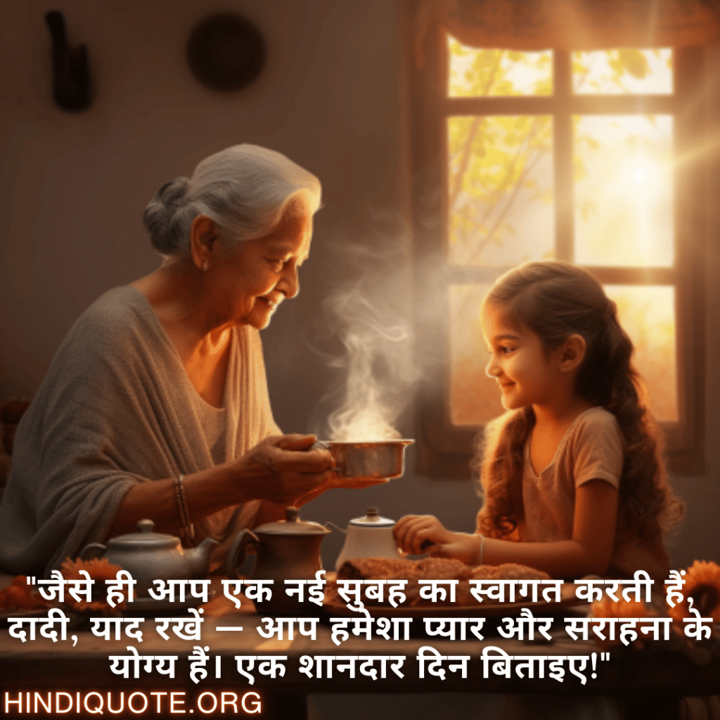 "जैसे ही आप एक नई सुबह का स्वागत करती हैं, दादी, याद रखें — आप हमेशा प्यार और सराहना के योग्य हैं। एक शानदार दिन बिताइए!"