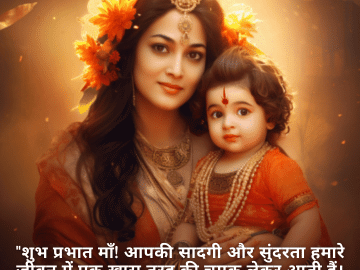 "शुभ प्रभात माँ! आपकी सादगी और सुंदरता हमारे जीवन में एक ख़ास तरह की चमक लेकर आती हैं। आपका दिन सौम्यता और आकर्षण से भरा हो।"
