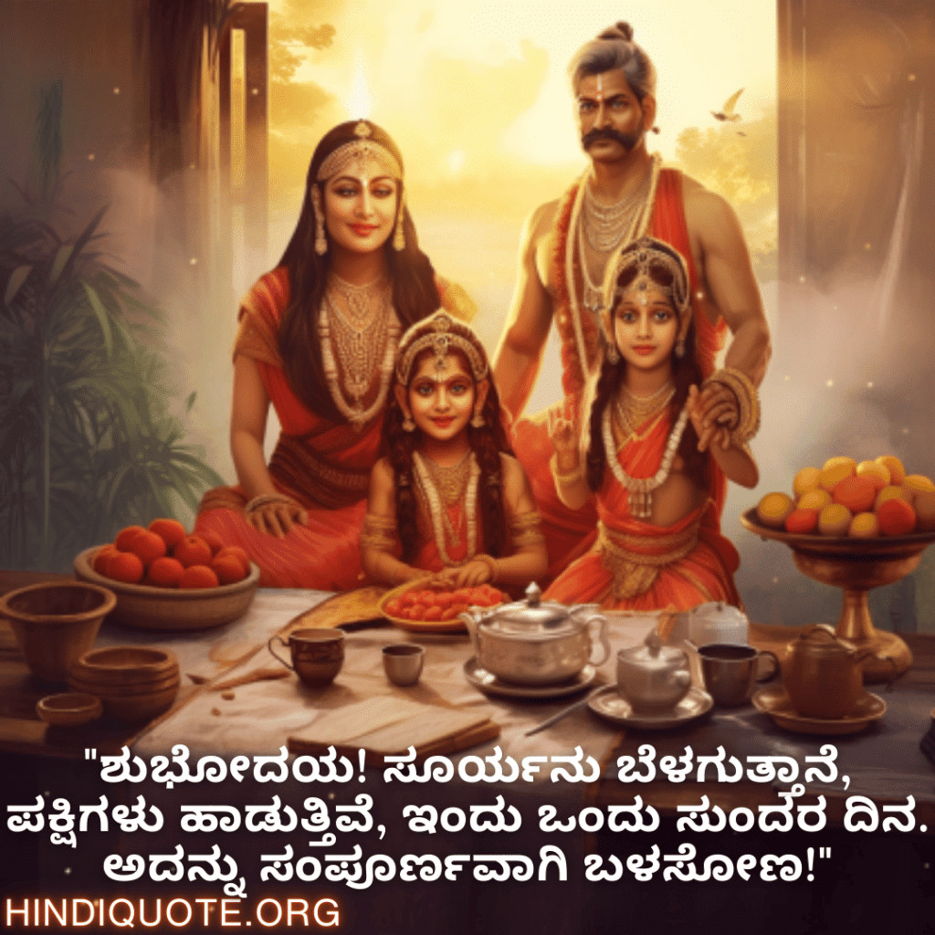 "ಶುಭೋದಯ! ಸೂರ್ಯನು ಬೆಳಗುತ್ತಾನೆ, ಪಕ್ಷಿಗಳು ಹಾಡುತ್ತಿವೆ, ಇಂದು ಒಂದು ಸುಂದರ ದಿನ. ಅದನ್ನು ಸಂಪೂರ್ಣವಾಗಿ ಬಳಸೋಣ!"