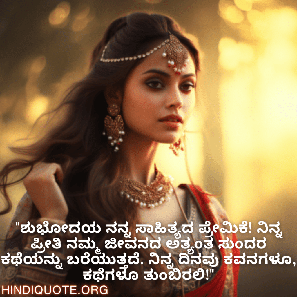 "ಶುಭೋದಯ ನನ್ನ ಸಾಹಿತ್ಯದ ಪ್ರೇಮಿಕೆ! ನಿನ್ನ ಪ್ರೀತಿ ನಮ್ಮ ಜೀವನದ ಅತ್ಯಂತ ಸುಂದರ ಕಥೆಯನ್ನು ಬರೆಯುತ್ತದೆ. ನಿನ್ನ ದಿನವು ಕವನಗಳೂ, ಕಥೆಗಳೂ ತುಂಬಿರಲಿ!"
