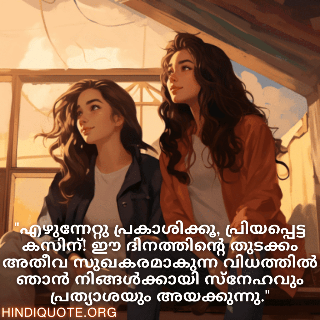 "എഴുന്നേറ്റു പ്രകാശിക്കൂ, പ്രിയപ്പെട്ട കസിന്‍! ഈ ദിനത്തിന്റെ തുടക്കം അതീവ സുഖകരമാകുന്ന വിധത്തിൽ ഞാൻ നിങ്ങൾക്കായി സ്നേഹവും പ്രത്യാശയും അയക്കുന്നു."