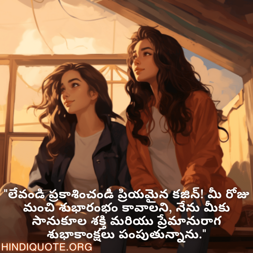 "లేవండి ప్రకాశించండి ప్రియమైన కజిన్! మీ రోజు మంచి శుభారంభం కావాలని, నేను మీకు సానుకూల శక్తి మరియు ప్రేమానురాగ శుభాకాంక్షలు పంపుతున్నాను."