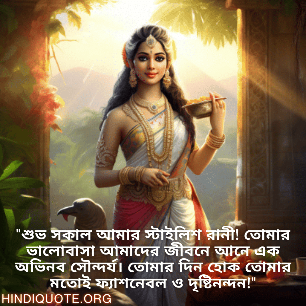 "শুভ সকাল আমার স্টাইলিশ রানী! তোমার ভালোবাসা আমাদের জীবনে আনে এক অভিনব সৌন্দর্য। তোমার দিন হোক তোমার মতোই ফ্যাশনেবল ও দৃষ্টিনন্দন!"