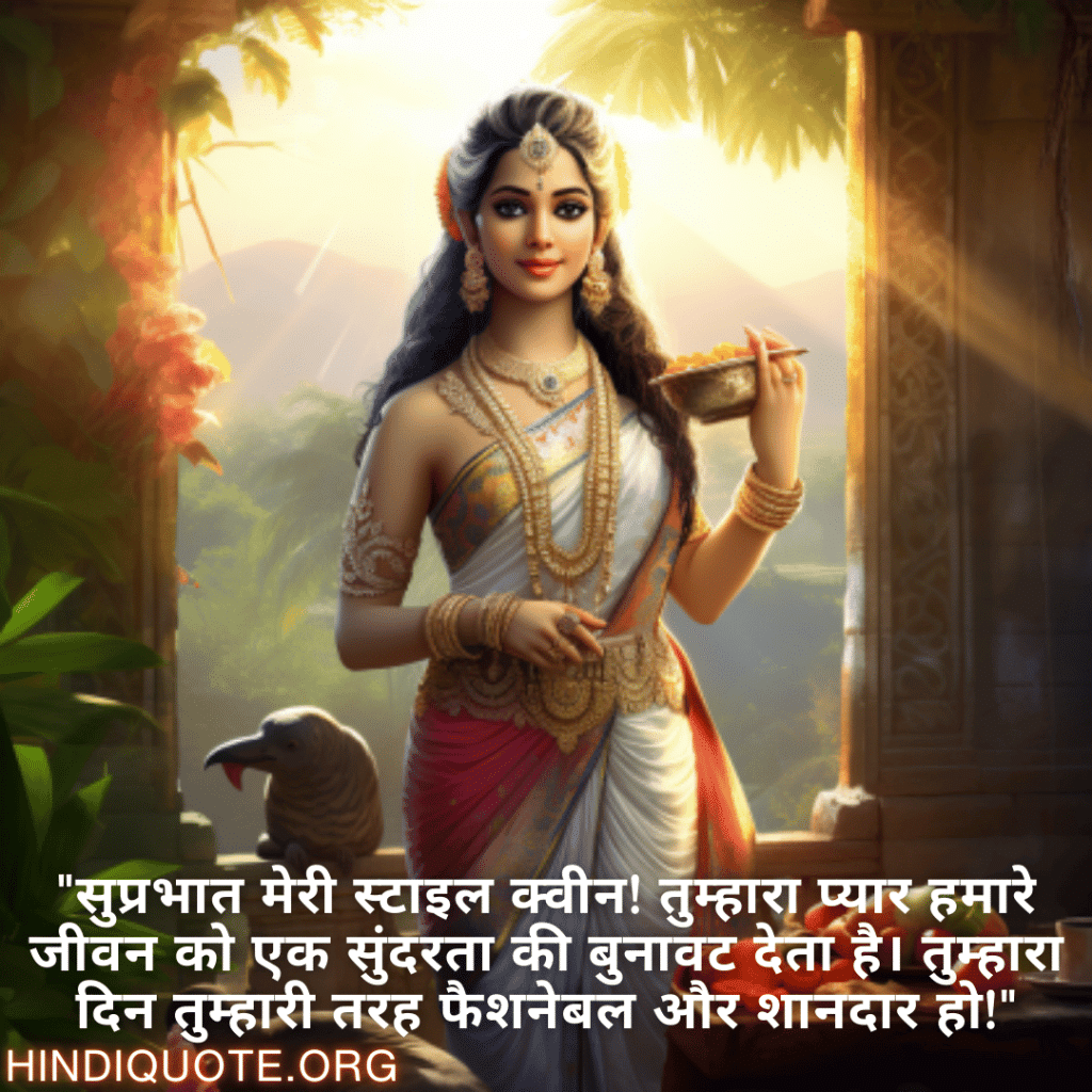 "सुप्रभात मेरी स्टाइल क्वीन! तुम्हारा प्यार हमारे जीवन को एक सुंदरता की बुनावट देता है। तुम्हारा दिन तुम्हारी तरह फैशनेबल और शानदार हो!"