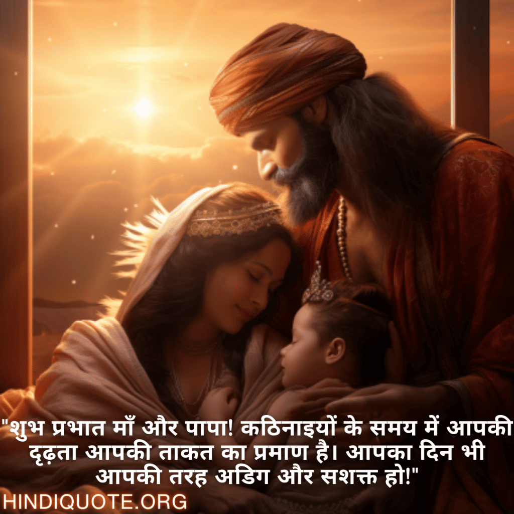 "शुभ प्रभात माँ और पापा! कठिनाइयों के समय में आपकी दृढ़ता आपकी ताकत का प्रमाण है। आपका दिन भी आपकी तरह अडिग और सशक्त हो!"