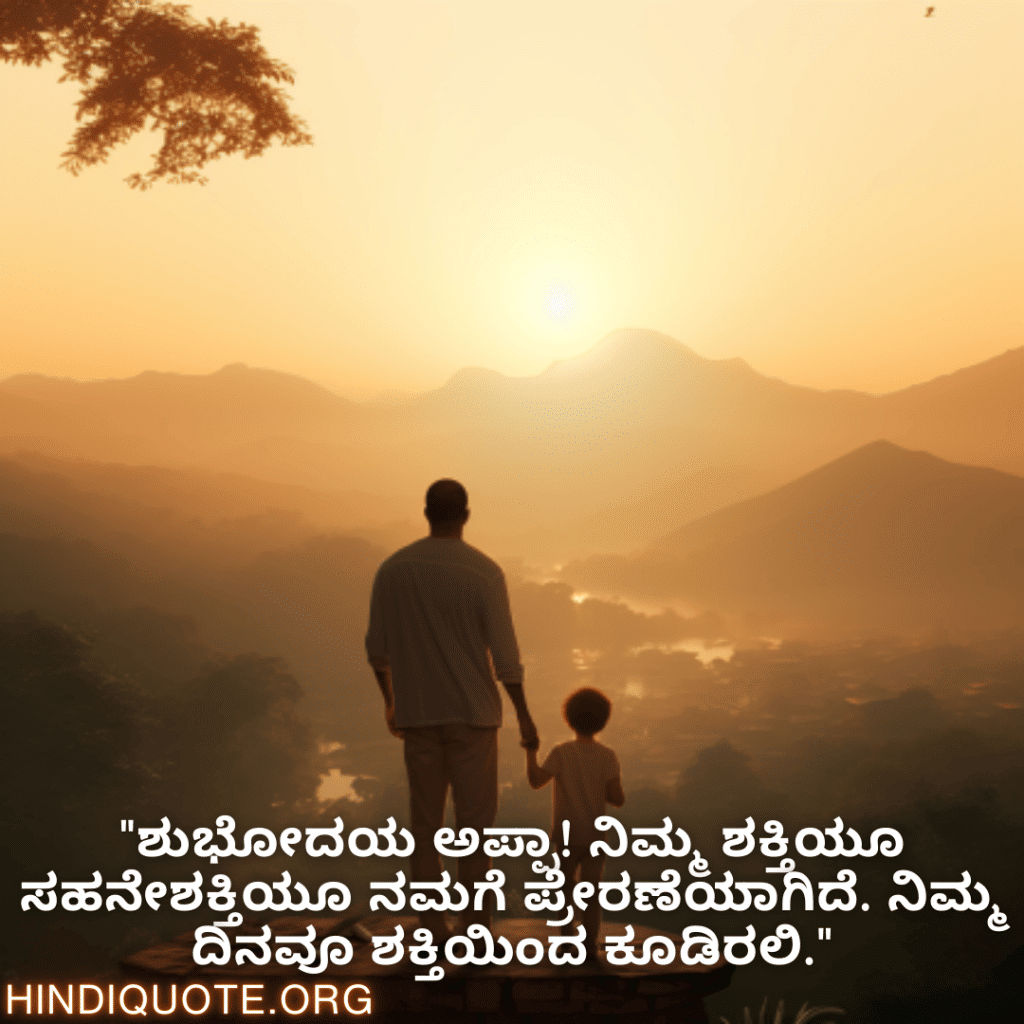 "ಶುಭೋದಯ ಅಪ್ಪಾ! ನಿಮ್ಮ ಶಕ್ತಿಯೂ ಸಹನೇಶಕ್ತಿಯೂ ನಮಗೆ ಪ್ರೇರಣೆಯಾಗಿದೆ. ನಿಮ್ಮ ದಿನವೂ ಶಕ್ತಿಯಿಂದ ಕೂಡಿರಲಿ."