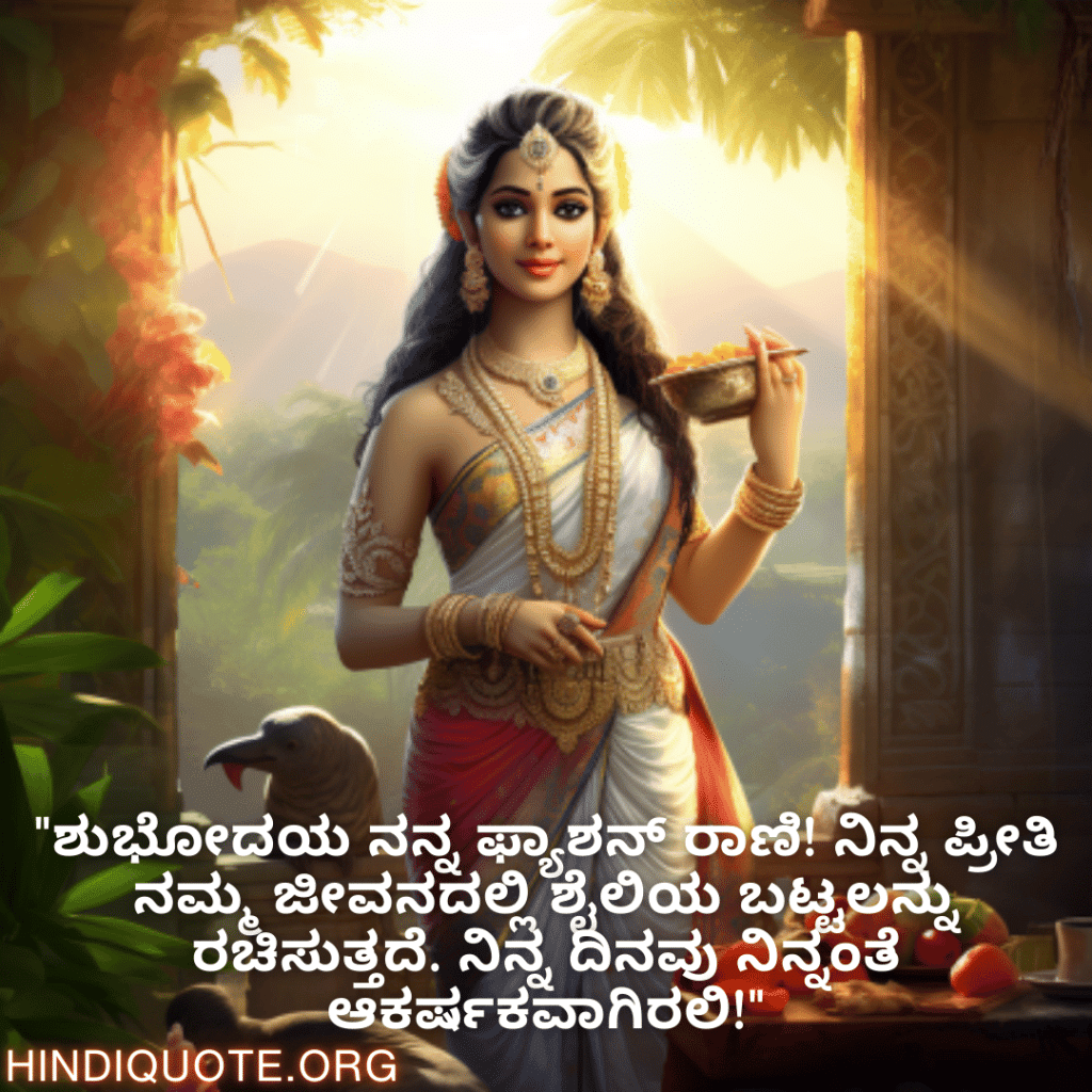 "ಶುಭೋದಯ ನನ್ನ ಫ್ಯಾಶನ್ ರಾಣಿ! ನಿನ್ನ ಪ್ರೀತಿ ನಮ್ಮ ಜೀವನದಲ್ಲಿ ಶೈಲಿಯ ಬಟ್ಟಲನ್ನು ರಚಿಸುತ್ತದೆ. ನಿನ್ನ ದಿನವು ನಿನ್ನಂತೆ ಆಕರ್ಷಕವಾಗಿರಲಿ!"