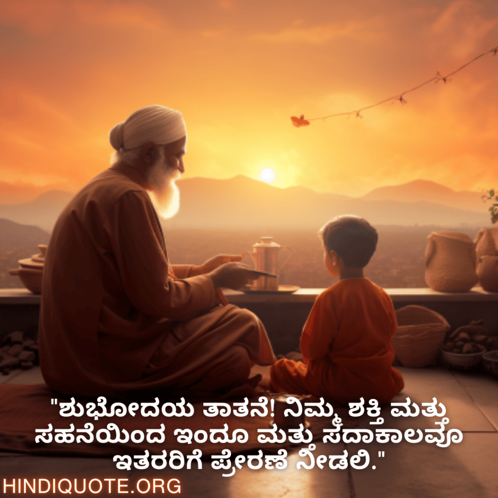 "ಶುಭೋದಯ ತಾತನೆ! ನಿಮ್ಮ ಶಕ್ತಿ ಮತ್ತು ಸಹನೆಯಿಂದ ಇಂದೂ ಮತ್ತು ಸದಾಕಾಲವೂ ಇತರರಿಗೆ ಪ್ರೇರಣೆ ನೀಡಲಿ."