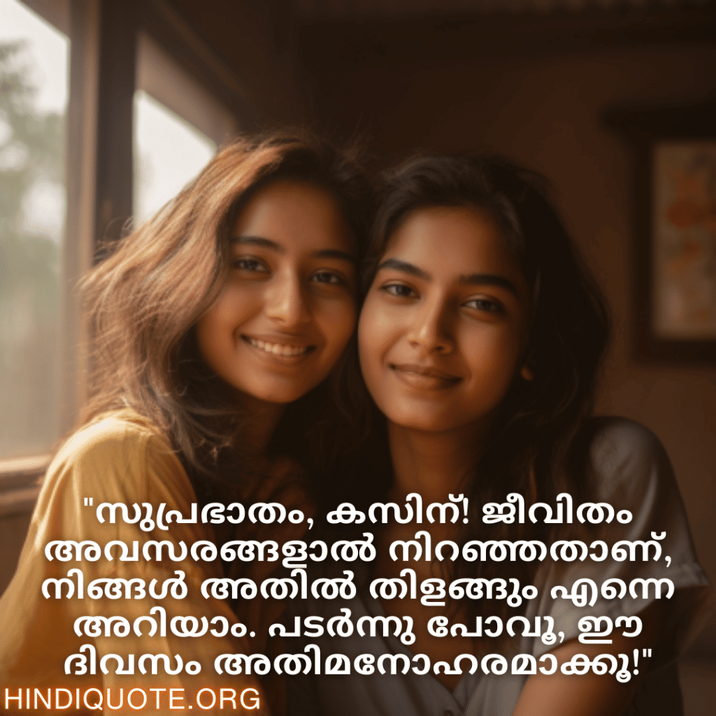 "സുപ്രഭാതം, കസിന്‍! ജീവിതം അവസരങ്ങളാൽ നിറഞ്ഞതാണ്, നിങ്ങൾ അതിൽ തിളങ്ങും എന്നെ അറിയാം. പടർന്നു പോവൂ, ഈ ദിവസം അതിമനോഹരമാക്കൂ!"