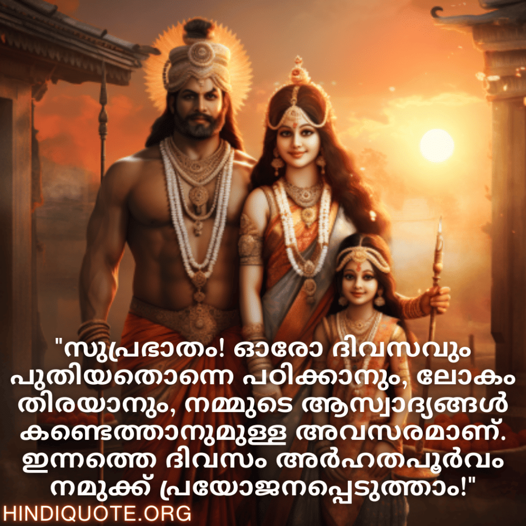 "സുപ്രഭാതം! ഓരോ ദിവസവും പുതിയതൊന്നെ പഠിക്കാനും, ലോകം തിരയാനും, നമ്മുടെ ആസ്വാദ്യങ്ങൾ കണ്ടെത്താനുമുള്ള അവസരമാണ്. ഇന്നത്തെ ദിവസം അർഹതപൂർവം നമുക്ക് പ്രയോജനപ്പെടുത്താം!"