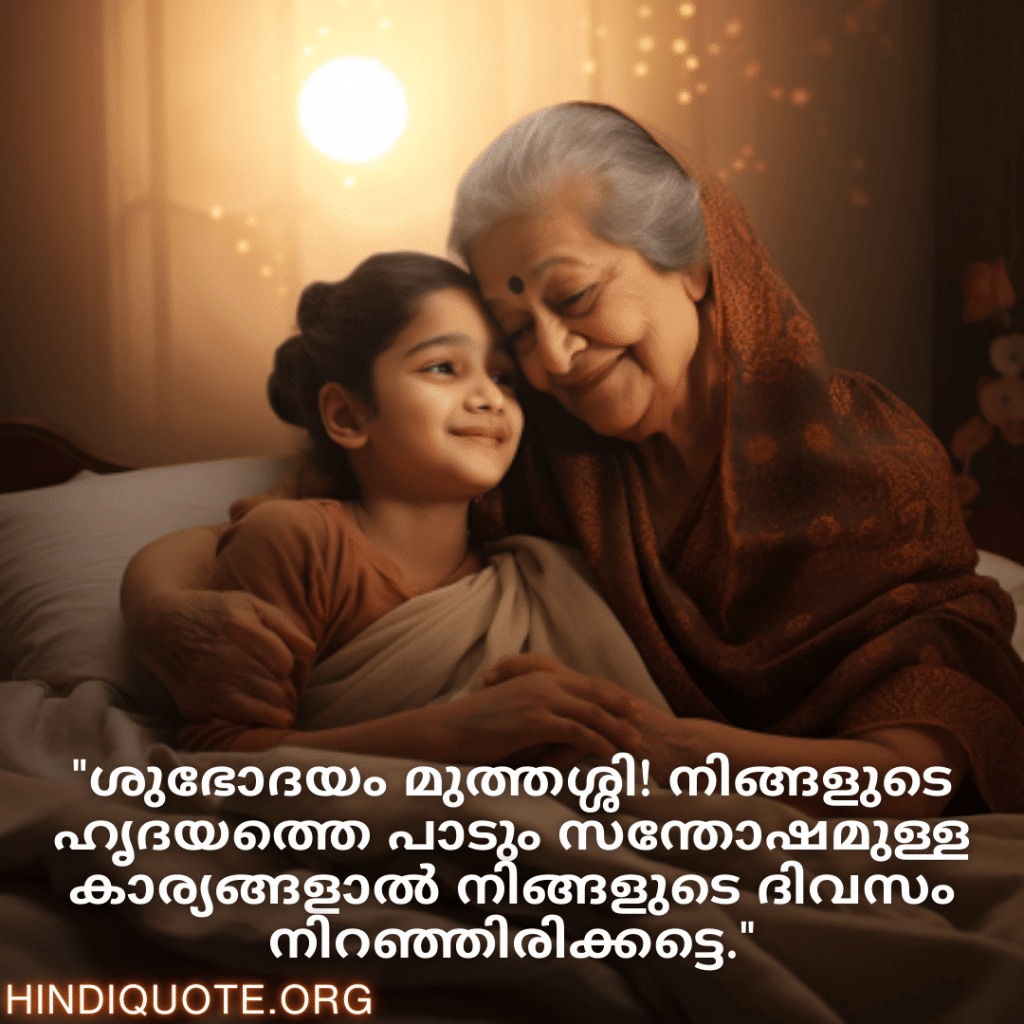 "ശുഭോദയം മുത്തശ്ശി! നിങ്ങളുടെ ഹൃദയത്തെ പാടും സന്തോഷമുള്ള കാര്യങ്ങളാൽ നിങ്ങളുടെ ദിവസം നിറഞ്ഞിരിക്കട്ടെ."