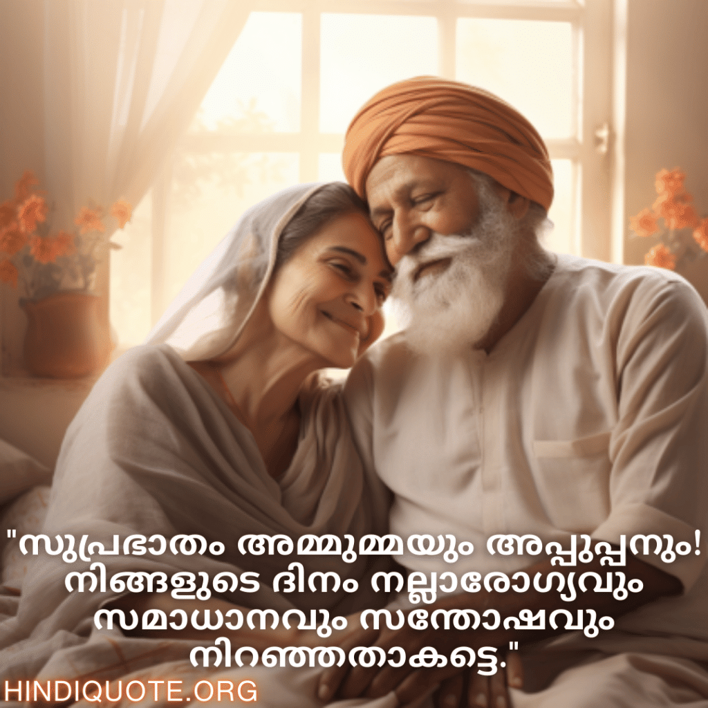 "സുപ്രഭാതം അമ്മുമ്മയും അപ്പുപ്പനും! നിങ്ങളുടെ ദിനം നല്ലാരോഗ്യവും സമാധാനവും സന്തോഷവും നിറഞ്ഞതാകട്ടെ."