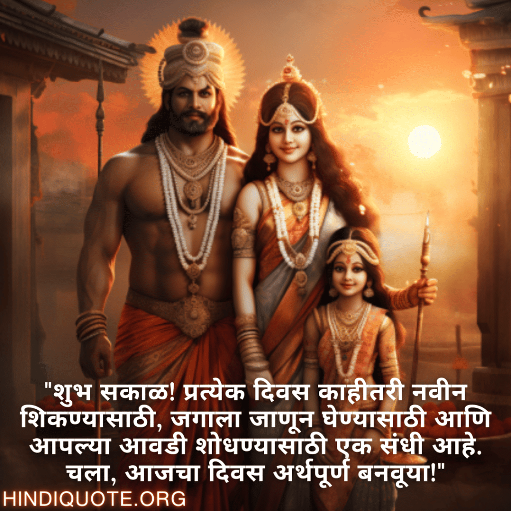 "शुभ सकाळ! प्रत्येक दिवस काहीतरी नवीन शिकण्यासाठी, जगाला जाणून घेण्यासाठी आणि आपल्या आवडी शोधण्यासाठी एक संधी आहे. चला, आजचा दिवस अर्थपूर्ण बनवूया!"
