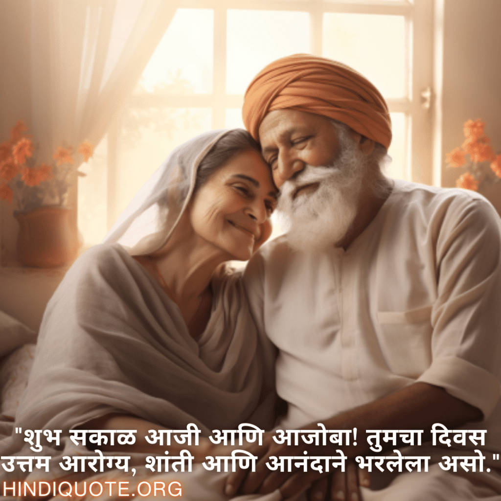 "शुभ सकाळ आजी आणि आजोबा! तुमचा दिवस उत्तम आरोग्य, शांती आणि आनंदाने भरलेला असो."