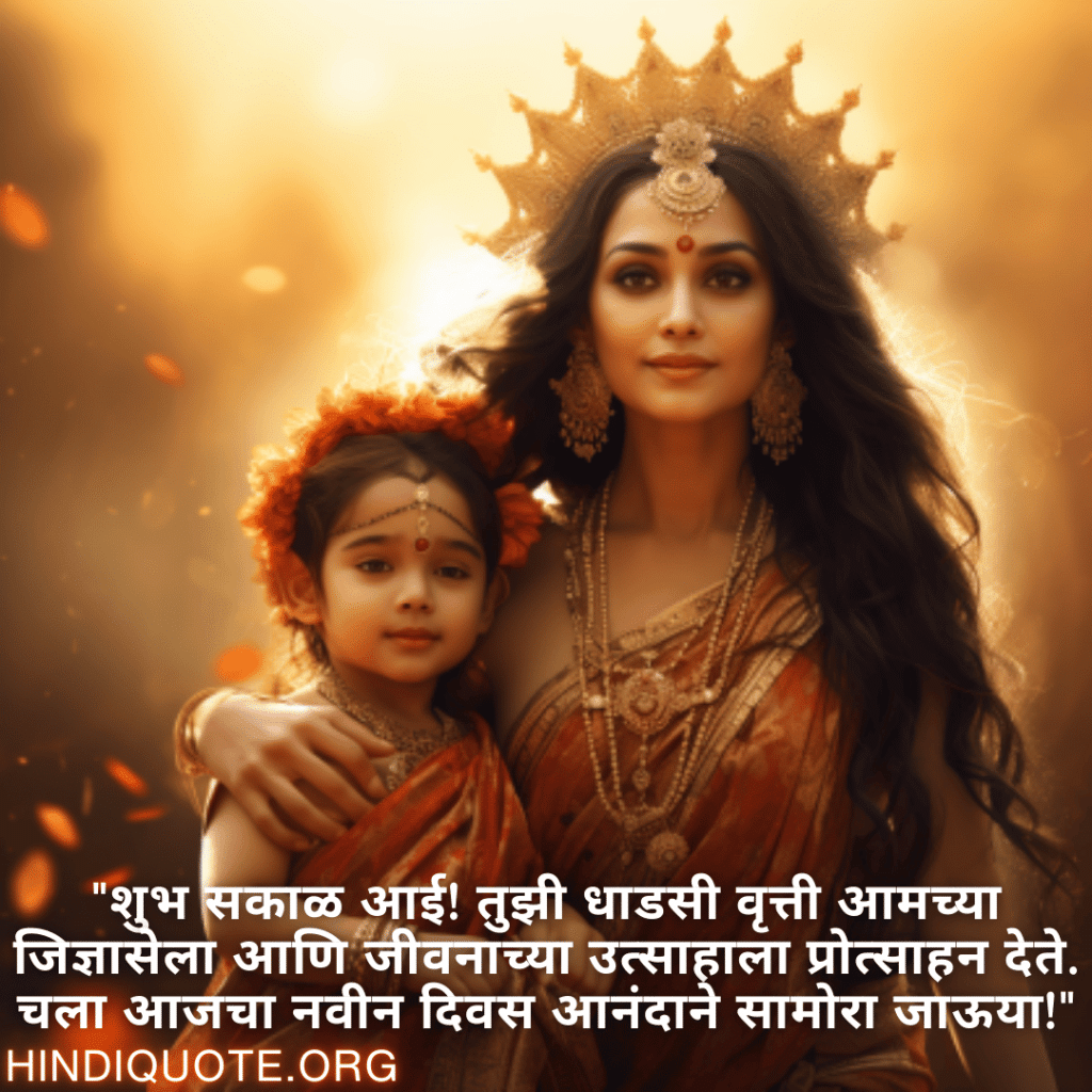 "शुभ सकाळ आई! तुझी धाडसी वृत्ती आमच्या जिज्ञासेला आणि जीवनाच्या उत्साहाला प्रोत्साहन देते. चला आजचा नवीन दिवस आनंदाने सामोरा जाऊया!"