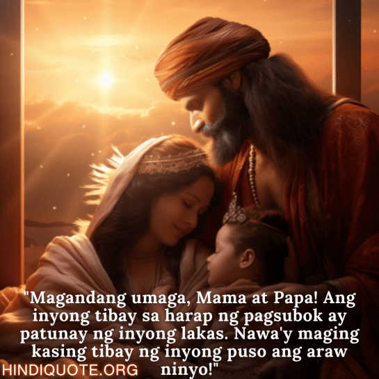 "Magandang umaga, Mama at Papa! Ang inyong tibay sa harap ng pagsubok ay patunay ng inyong lakas. Nawa'y maging kasing tibay ng inyong puso ang araw ninyo!"