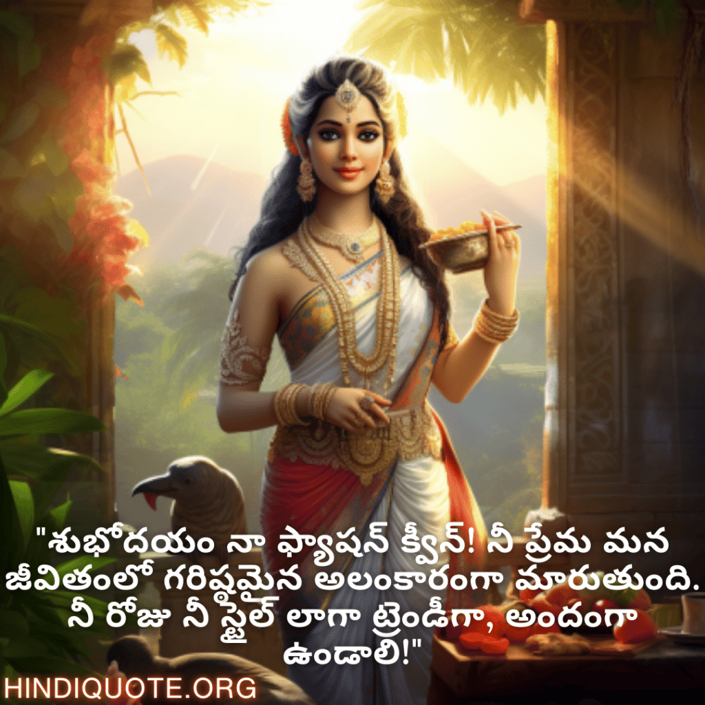 "శుభోదయం నా ఫ్యాషన్ క్వీన్! నీ ప్రేమ మన జీవితంలో గరిష్ఠమైన అలంకారంగా మారుతుంది. నీ రోజు నీ స్టైల్ లాగా ట్రెండీగా, అందంగా ఉండాలి!"