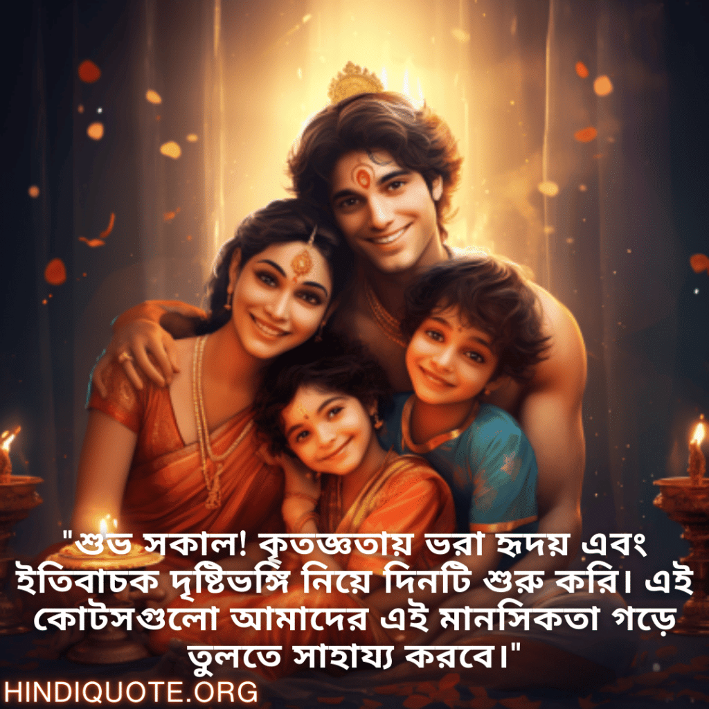 "শুভ সকাল! কৃতজ্ঞতায় ভরা হৃদয় এবং ইতিবাচক দৃষ্টিভঙ্গি নিয়ে দিনটি শুরু করি। এই কোটসগুলো আমাদের এই মানসিকতা গড়ে তুলতে সাহায্য করবে।"