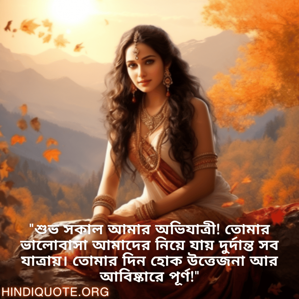 "শুভ সকাল আমার অভিযাত্রী! তোমার ভালোবাসা আমাদের নিয়ে যায় দুর্দান্ত সব যাত্রায়। তোমার দিন হোক উত্তেজনা আর আবিষ্কারে পূর্ণ!"