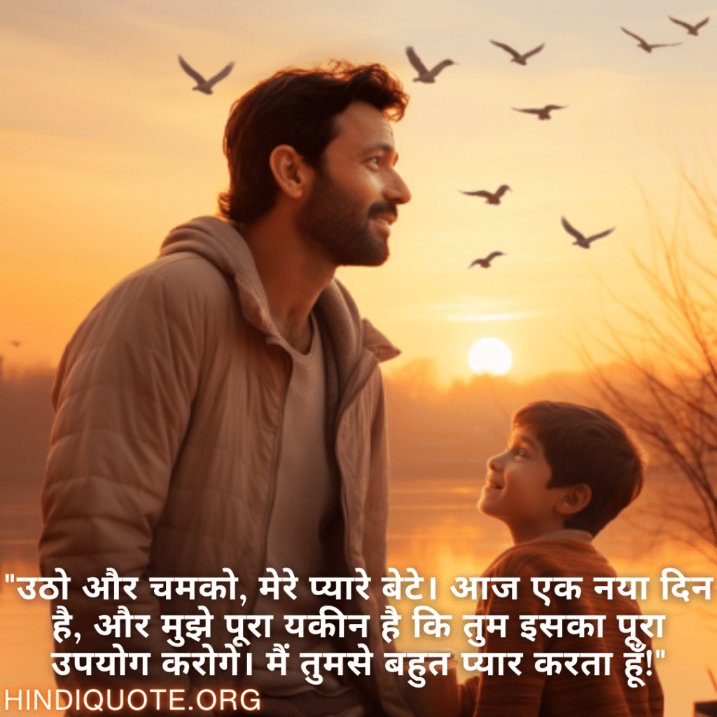 "उठो और चमको, मेरे प्यारे बेटे। आज एक नया दिन है, और मुझे पूरा यकीन है कि तुम इसका पूरा उपयोग करोगे। मैं तुमसे बहुत प्यार करता हूँ!"