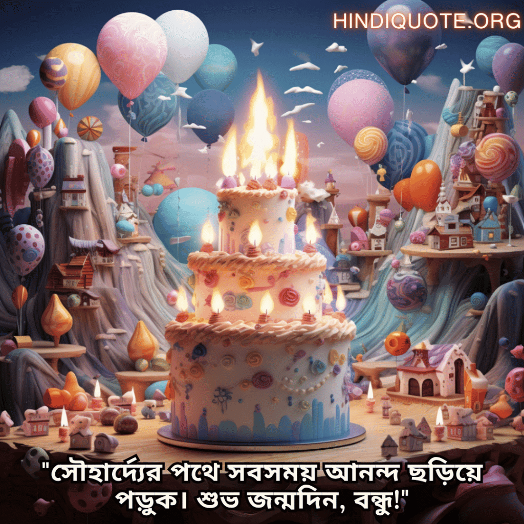 Happy Birthday Wishes In Bengali For Your Friend "সৌহার্দ্যের পথে সবসময় আনন্দ ছড়িয়ে পড়ুক। শুভ জন্মদিন, বন্ধু!"