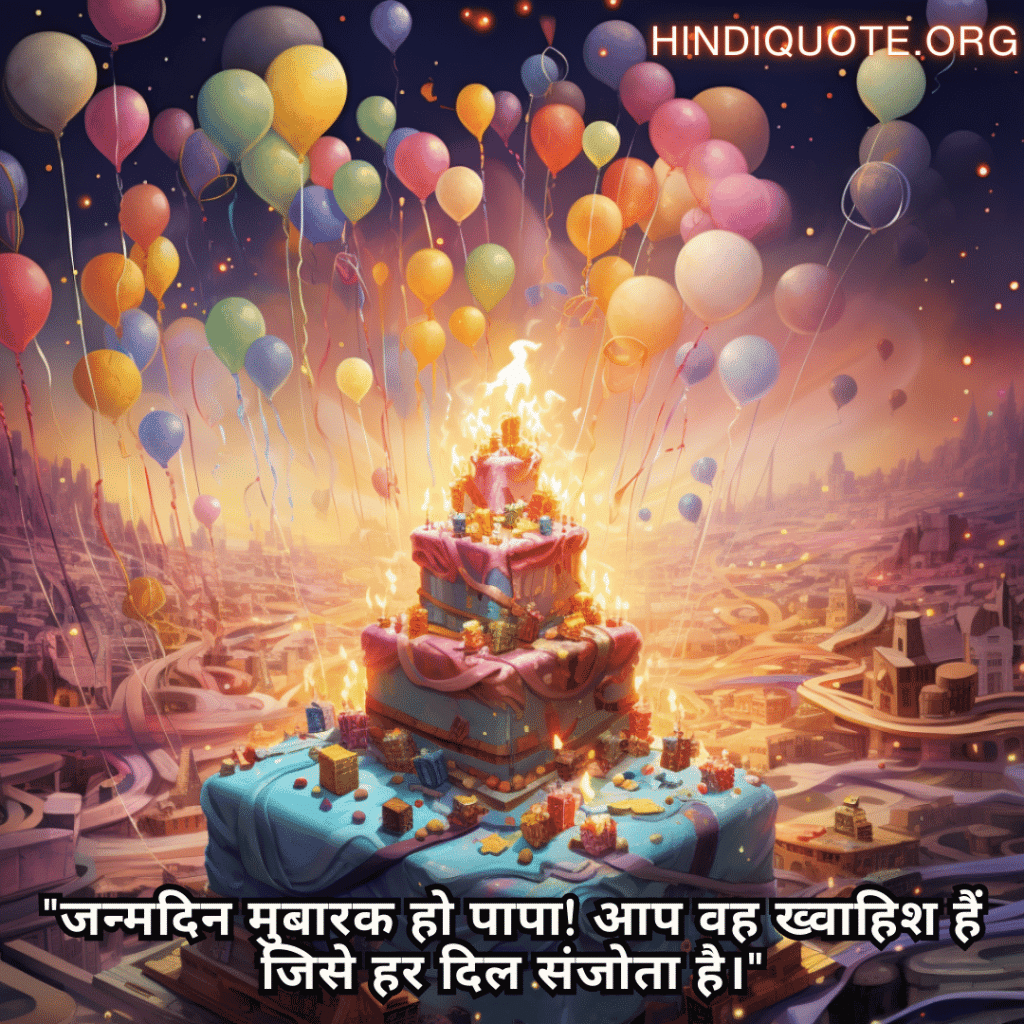Happy Birthday Wishes In Hindi For Your Father "जन्मदिन मुबारक हो पापा! आप वह ख्वाहिश हैं जिसे हर दिल संजोता है।"